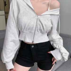 áo hoodie zip croptop