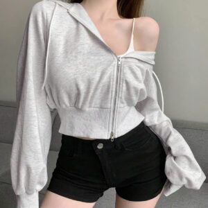 áo hoodie zip croptop